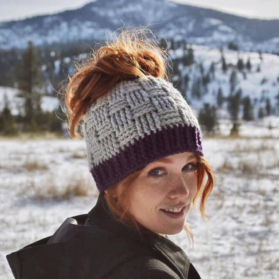 Crochet Pattern for Basket Weave Ponytail or Messy Bun Beanie Hat (DIY Tutorial) | Crochet Hat Pattern | Hat Crocheting Pattern | DIY Written Crochet Instructions