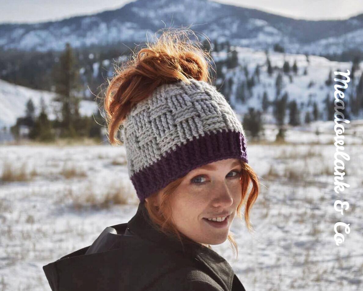 Crochet Pattern for Basket Weave Ponytail or Messy Bun Beanie Hat (DIY Tutorial) | Crochet Hat Pattern | Hat Crocheting Pattern | DIY Written Crochet Instructions