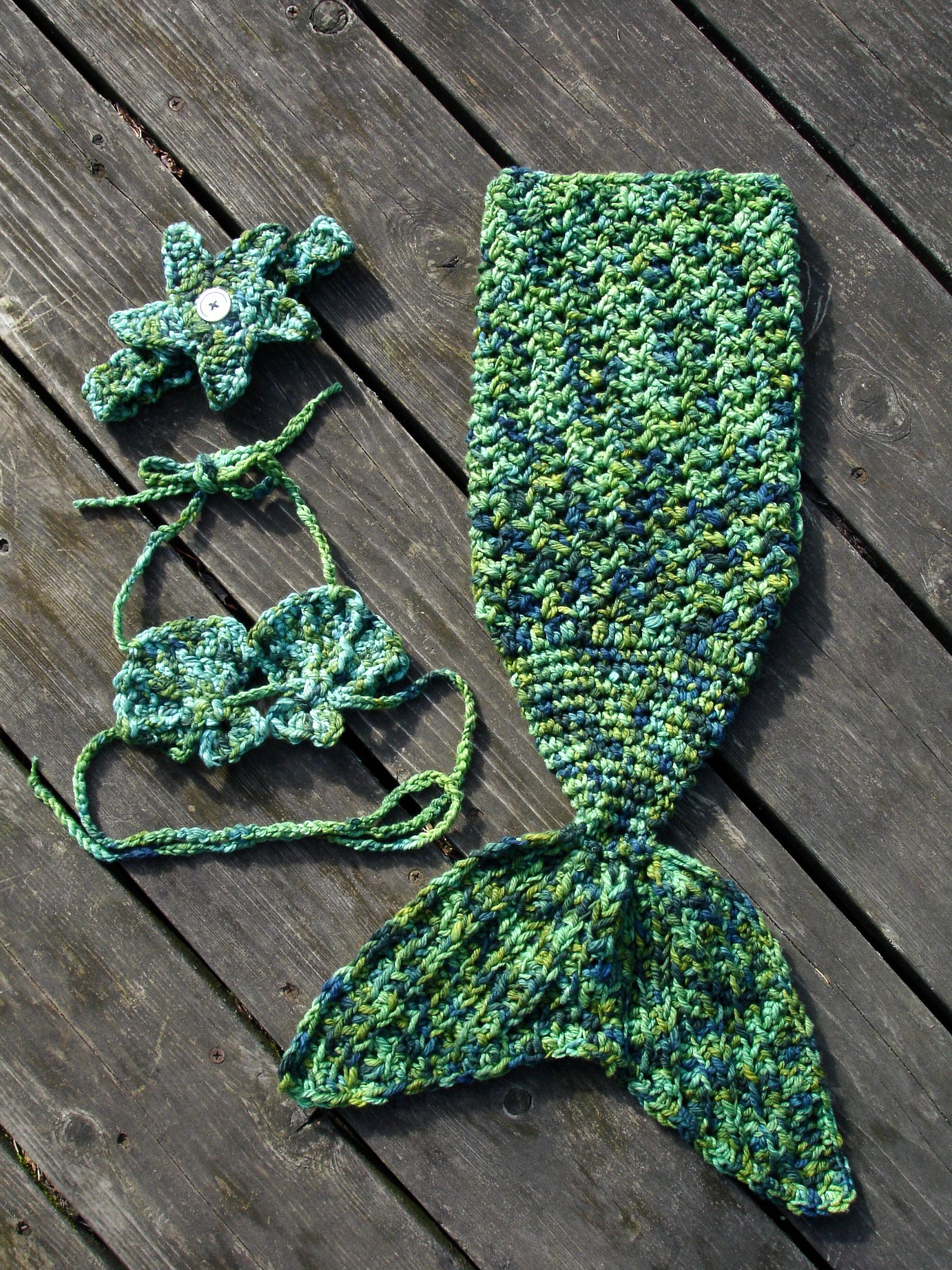 SET OF 3 Crochet Patterns for Mermaid Tail, Shell Bikini Top, & Starfish Headband Photography Props | Crochet Mermaid Pattern | Mermaid Tail Crocheting Pattern | DIY Written Crochet Instructions