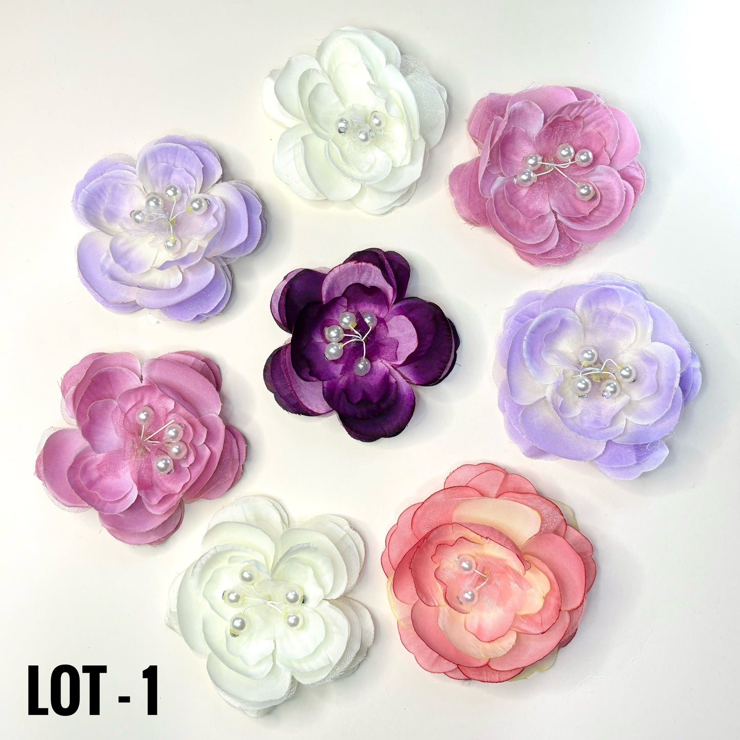 FABRIC FLOWERS: Assorted colors and sizes (with and without clips/pins)