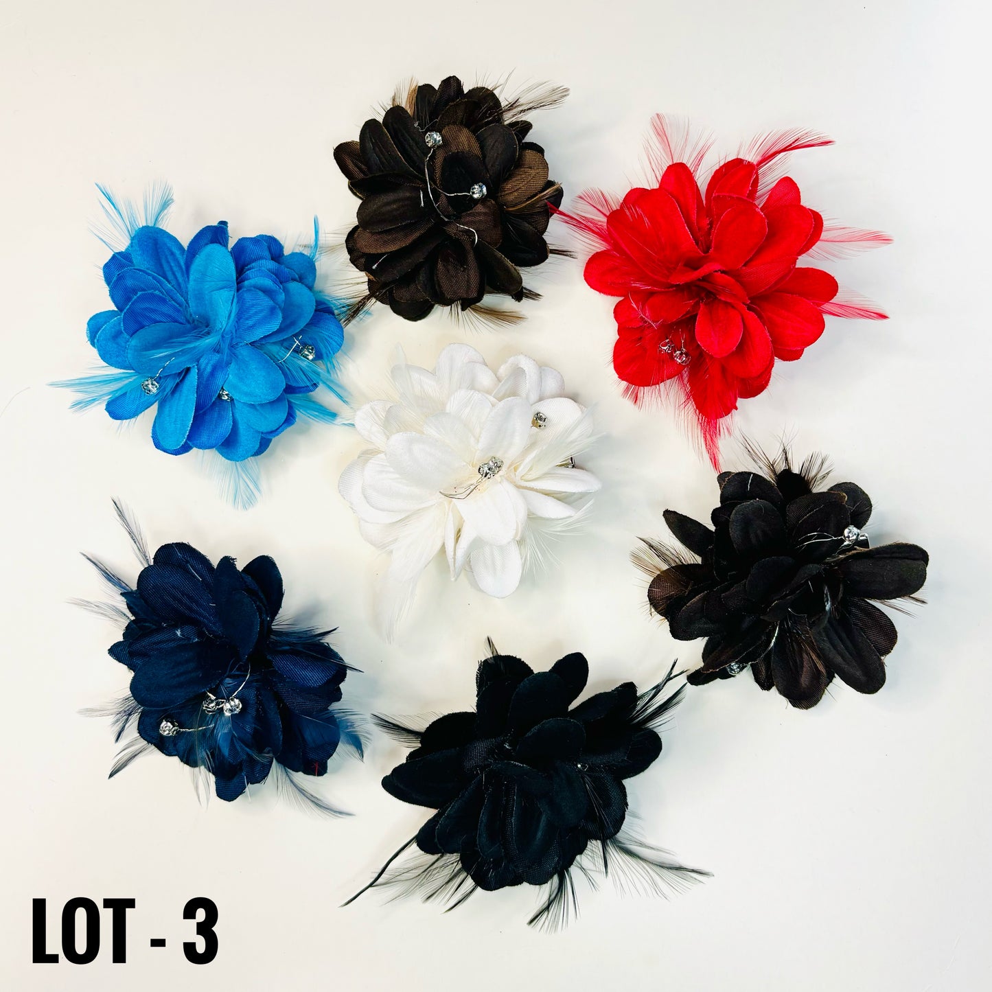 FABRIC FLOWERS: Assorted colors and sizes (with and without clips/pins)