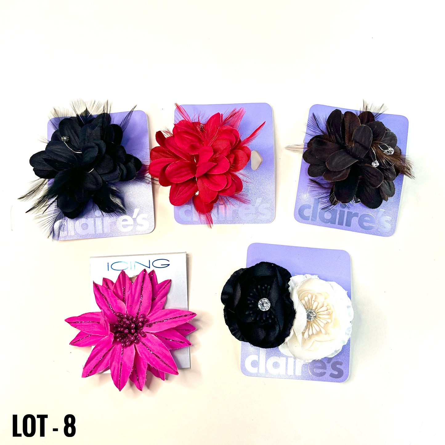 FABRIC FLOWERS: Assorted colors and sizes (with and without clips/pins)