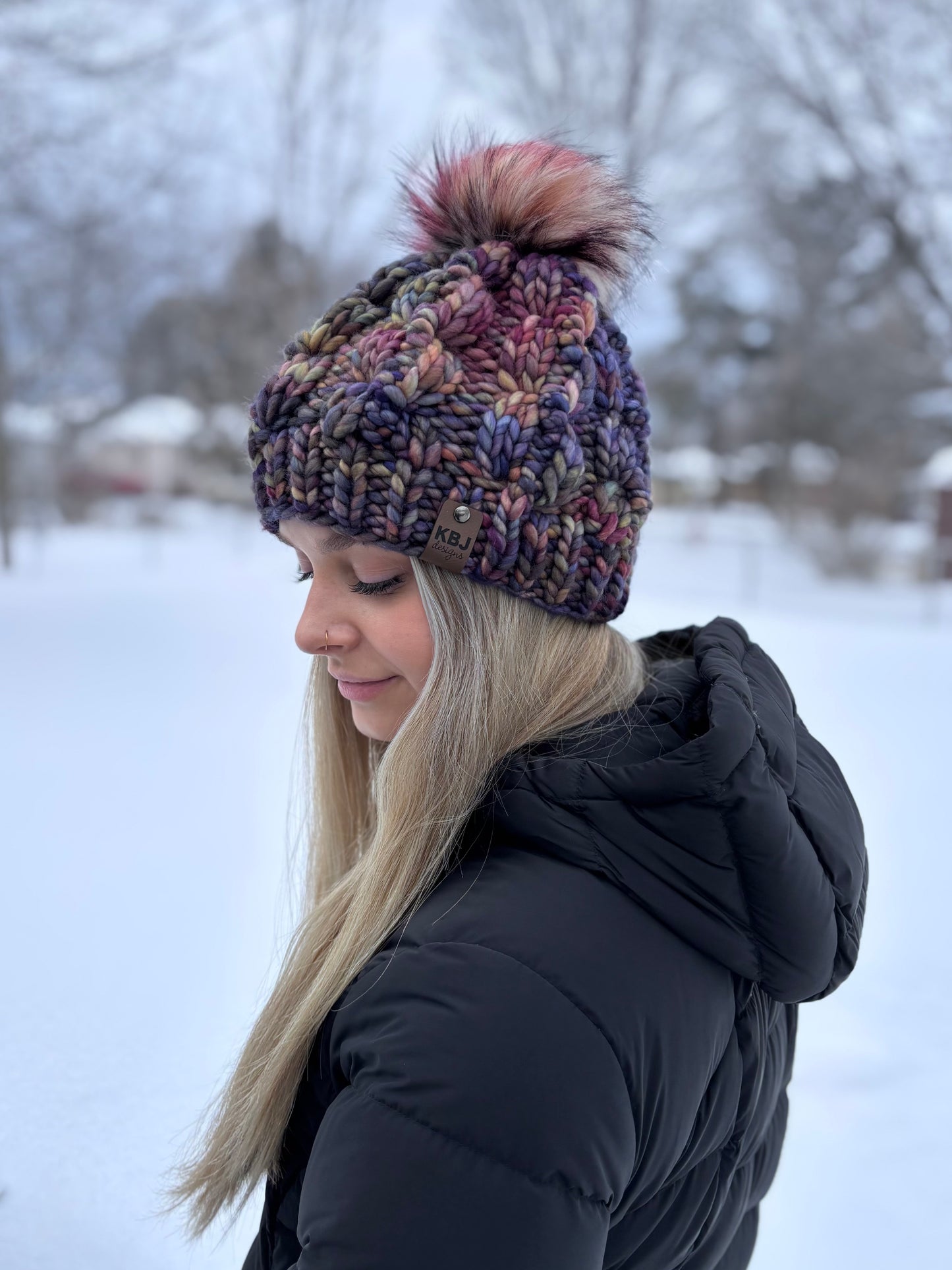 Nordic Cable Link Beanie | LUXURY Handmade 100% Merino Wool Knit Beanie | Malabrigo Rasta | Detachable Faux Fur Pom Pom | SMALL ADULT size | Ready To Ship