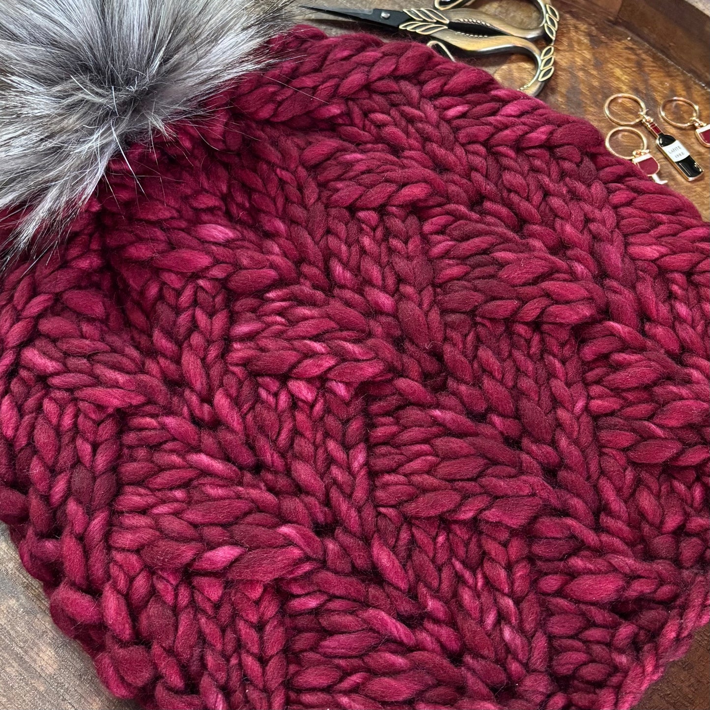 Convergence Beanie | LUXURY Handmade 100% Merino Wool Knit Beanie | Malabrigo Rasta | Detachable Faux Fur Pom Pom | ADULT size | Ready To Ship