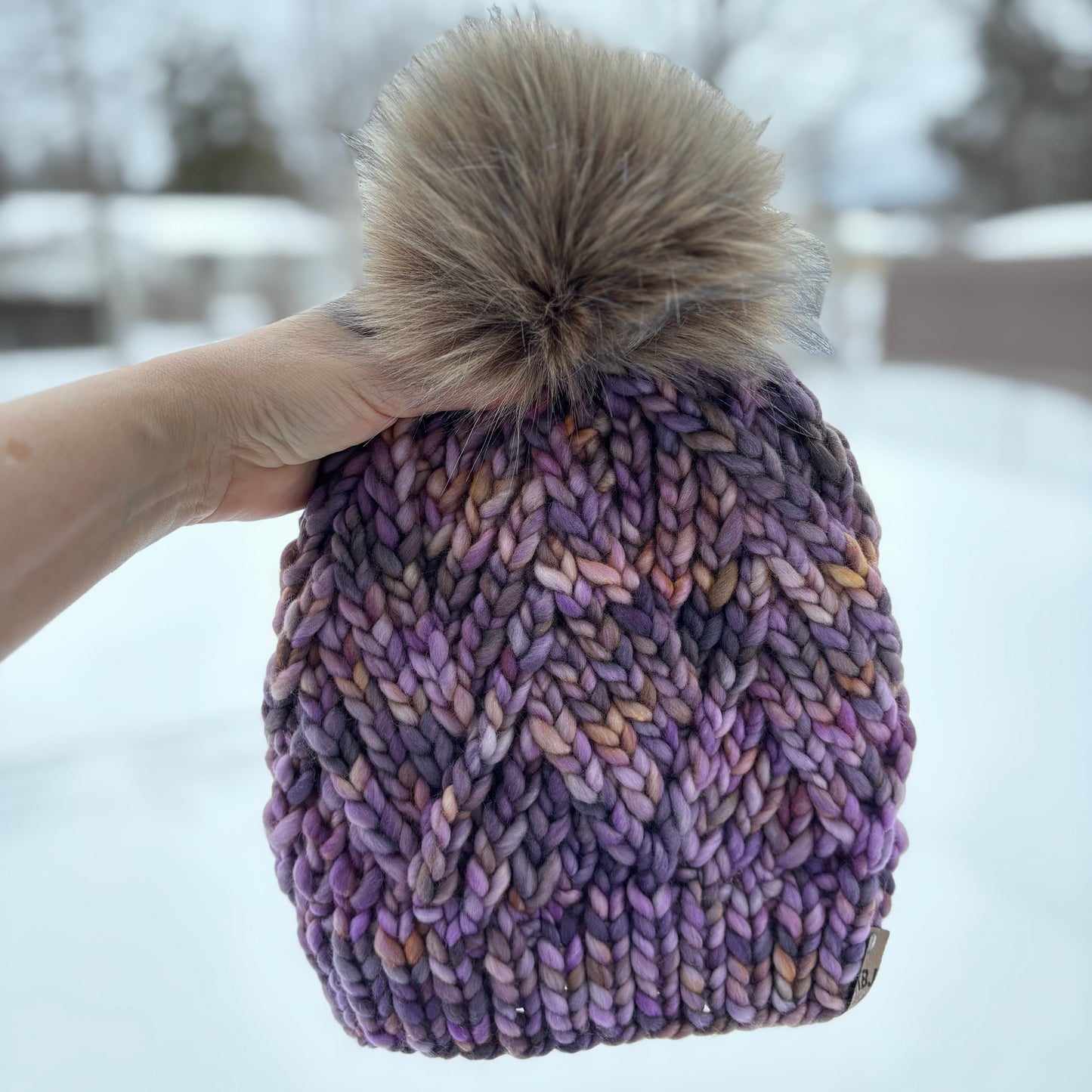Diamond Twist Beanie | LUXURY Handmade 100% Merino Wool Knit Beanie | Malabrigo Rasta | Detachable Faux Fur Pom Pom | ADULT size | Ready To Ship