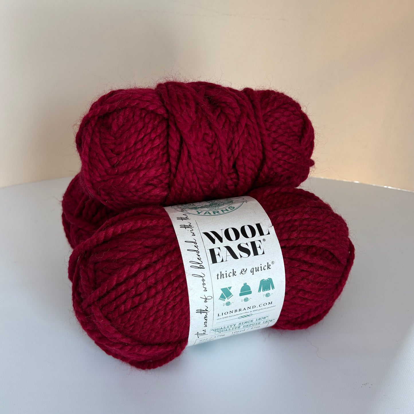 YARN: Lion Brand Wool-Ease Thick & Quick Super Bulky RED yarn ("Cranberry") - Lot of 3
