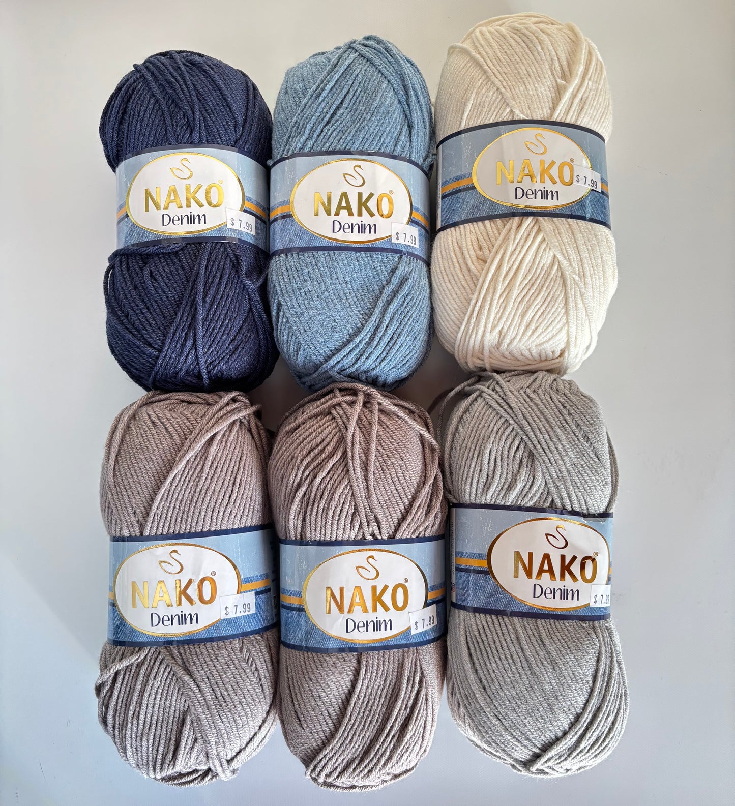 YARN: Nako Denim cotton/acrylic DK/light worsted weight yarn (Lot of 6)