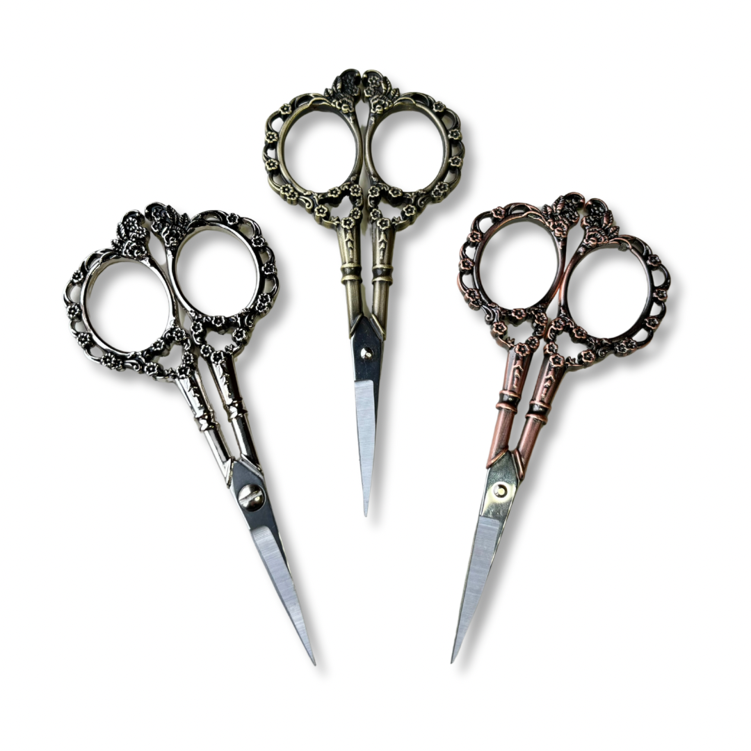 Vintage Style Victorian Scrollwork Embroidery Scissors with protective sleeve