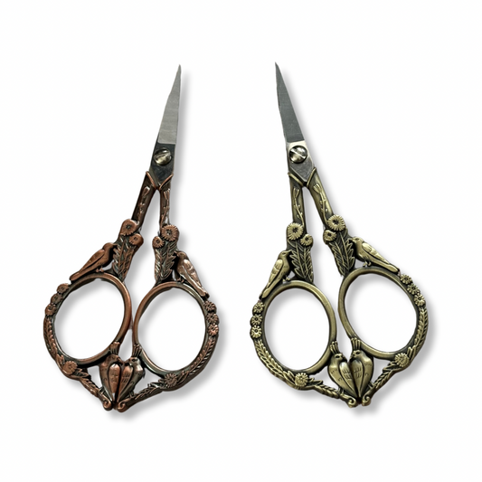 Vintage Style Feathered Friends Embroidery Scissors with protective sleeve