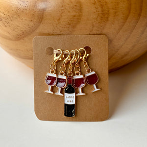 Stitch Markers: Wine Collection with Wine Bottle and Wine Glasses (set of 5 markers)