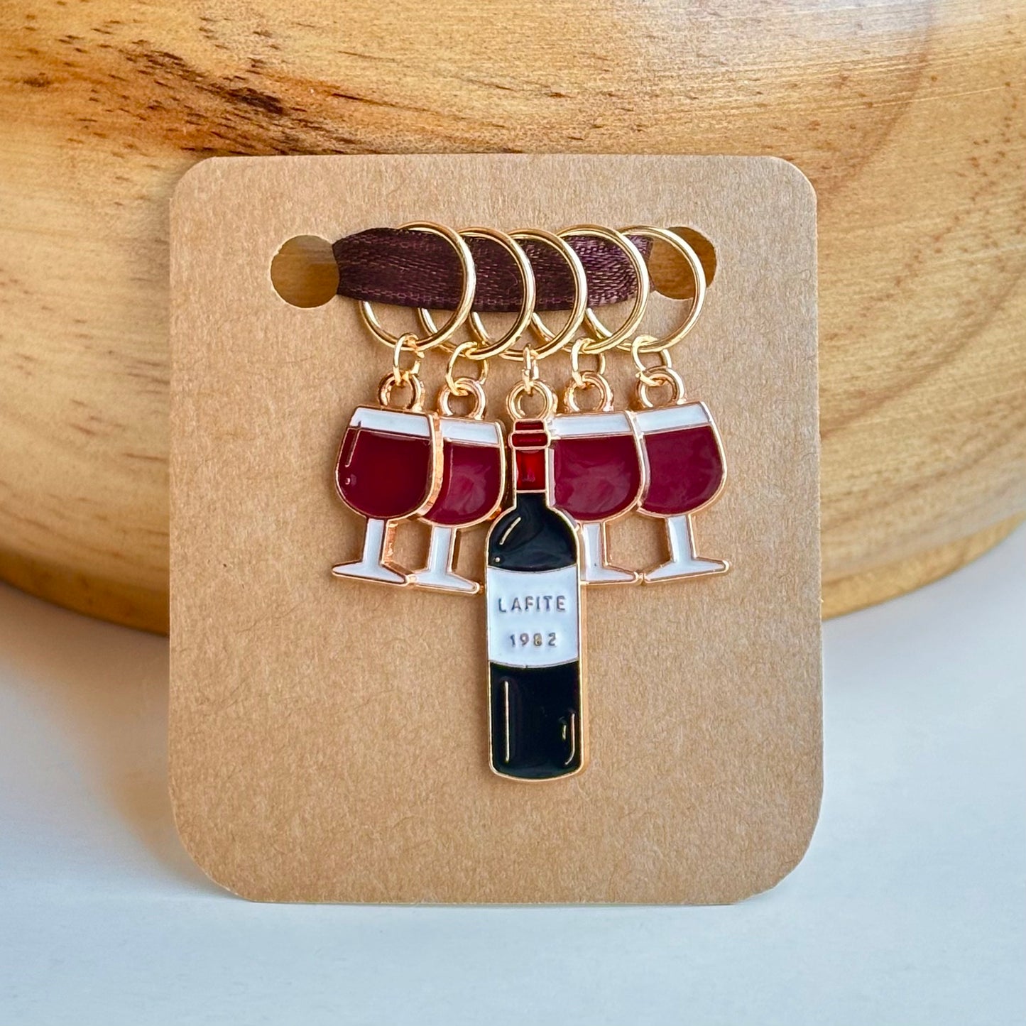 Stitch Markers: Wine Collection with Wine Bottle and Wine Glasses (set of 5 markers)