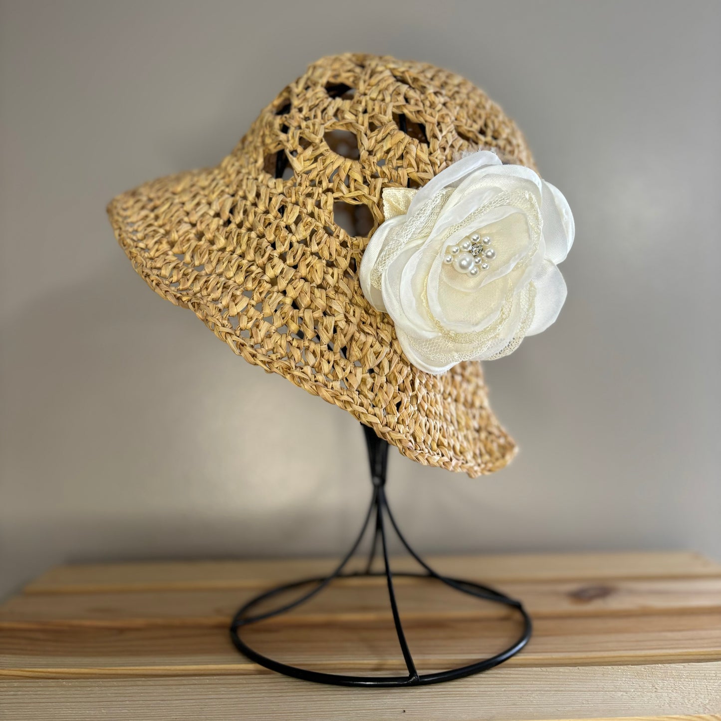 Premium Handmade Sun Hat | Toddler/Child Size | Detachable Faux Flower | Ready To Ship