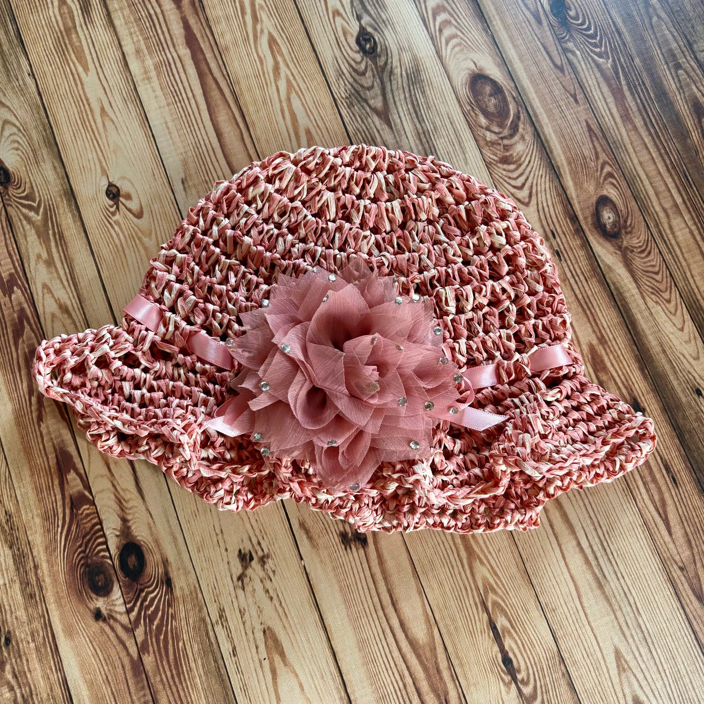 Premium Handmade Sun Hat | Baby Size | Detachable Faux Flower  |  Ready To Ship