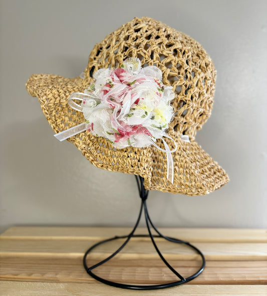Premium Handmade Sun Hat | Toddler/Child Size | Detachable Faux Flower  |  Ready To Ship