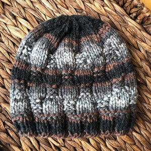 KNIT Pattern for Checkerboard Beanie or Messy Bun | Knit Hat Pattern | Hat Knitting Pattern | DIY Written Knit Instructions
