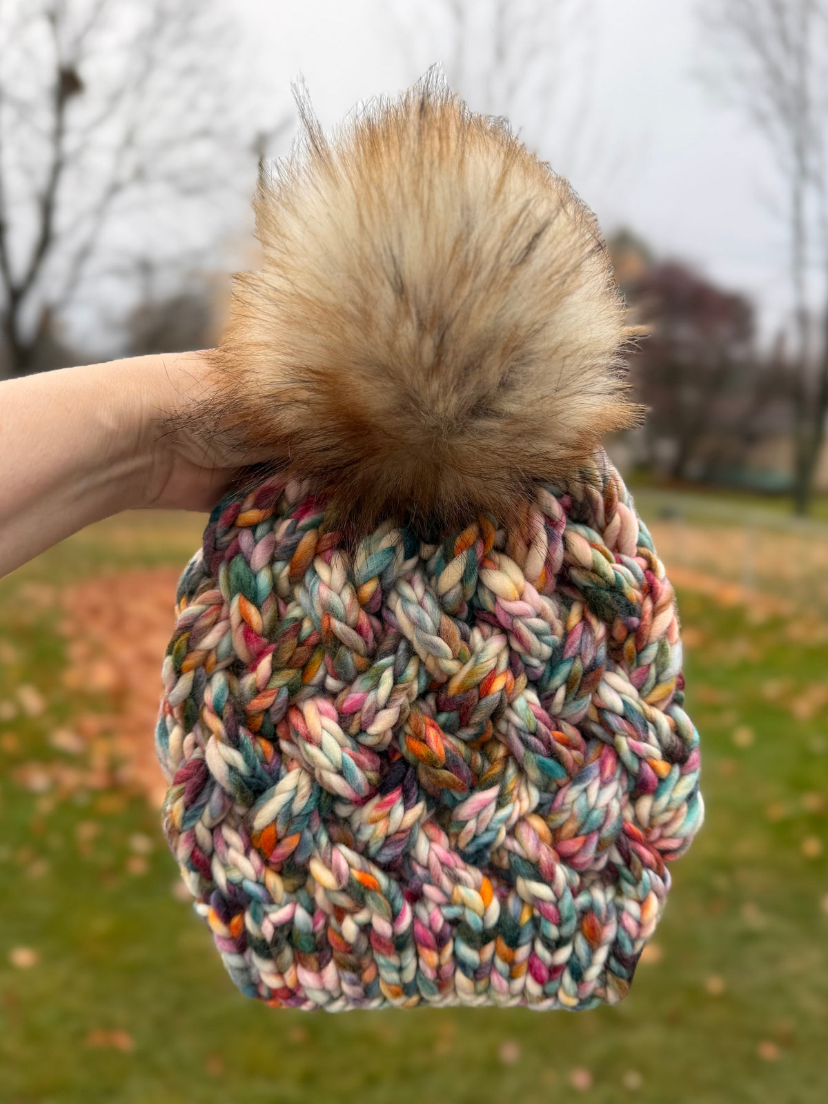 Yukon Slouch | LUXURY Handmade 100% Merino Wool Knit Beanie | Malabrigo Rasta | Detachable Faux Fur Pom Pom | ADULT size | Ready To Ship