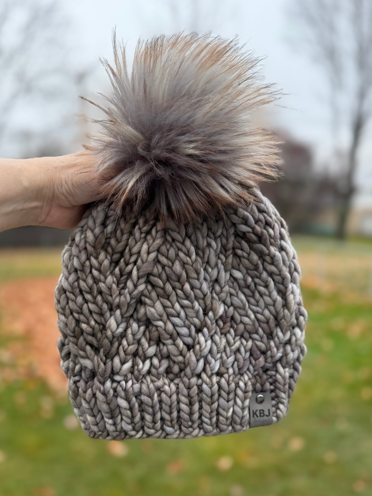 Diamond Twist Beanie | LUXURY Handmade 100% Merino Wool Knit Beanie | Malabrigo Rasta | Detachable Faux Fur Pom Pom | ADULT size | Ready To Ship