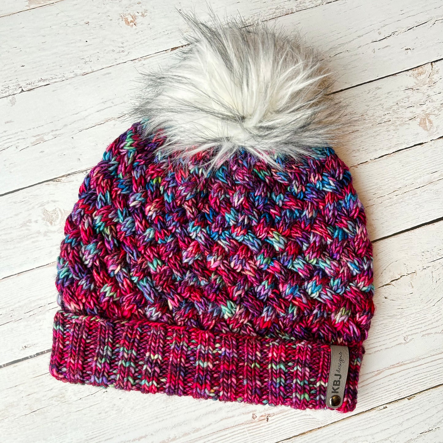 Yukon Beanie | LUXURY Handmade 100% Merino Wool Knit Beanie | Malabrigo Washted | Detachable Faux Fur Pom Pom | ADULT size | Ready To Ship