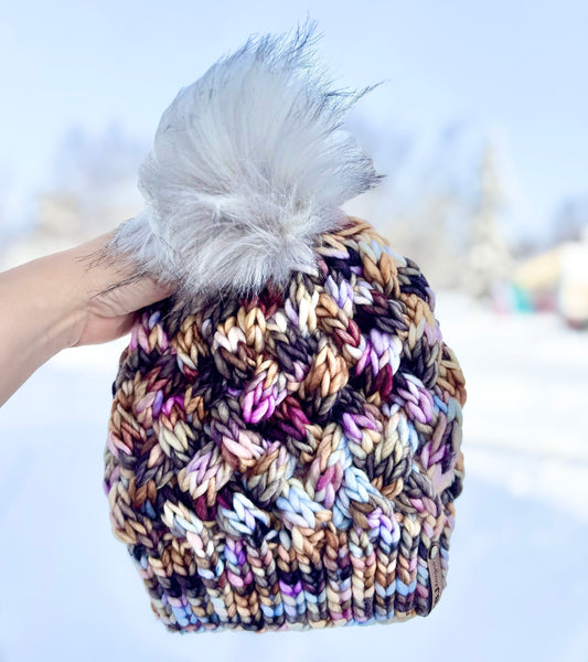 Yukon Slouch | LUXURY Handmade 100% Merino Wool Knit Beanie | Franca Manos del Uruguay | Detachable Faux Fur Pom Pom | ADULT size | Ready To Ship