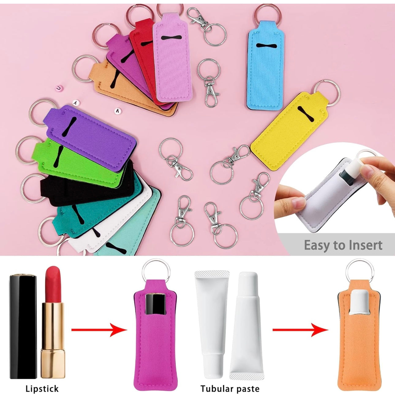 Chapstick or Lipstick Holder Keychains - Various Styles - Assorted Chapstick Included