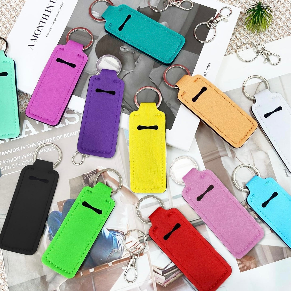 Chapstick or Lipstick Holder Keychains - Various Styles - Assorted Chapstick Included