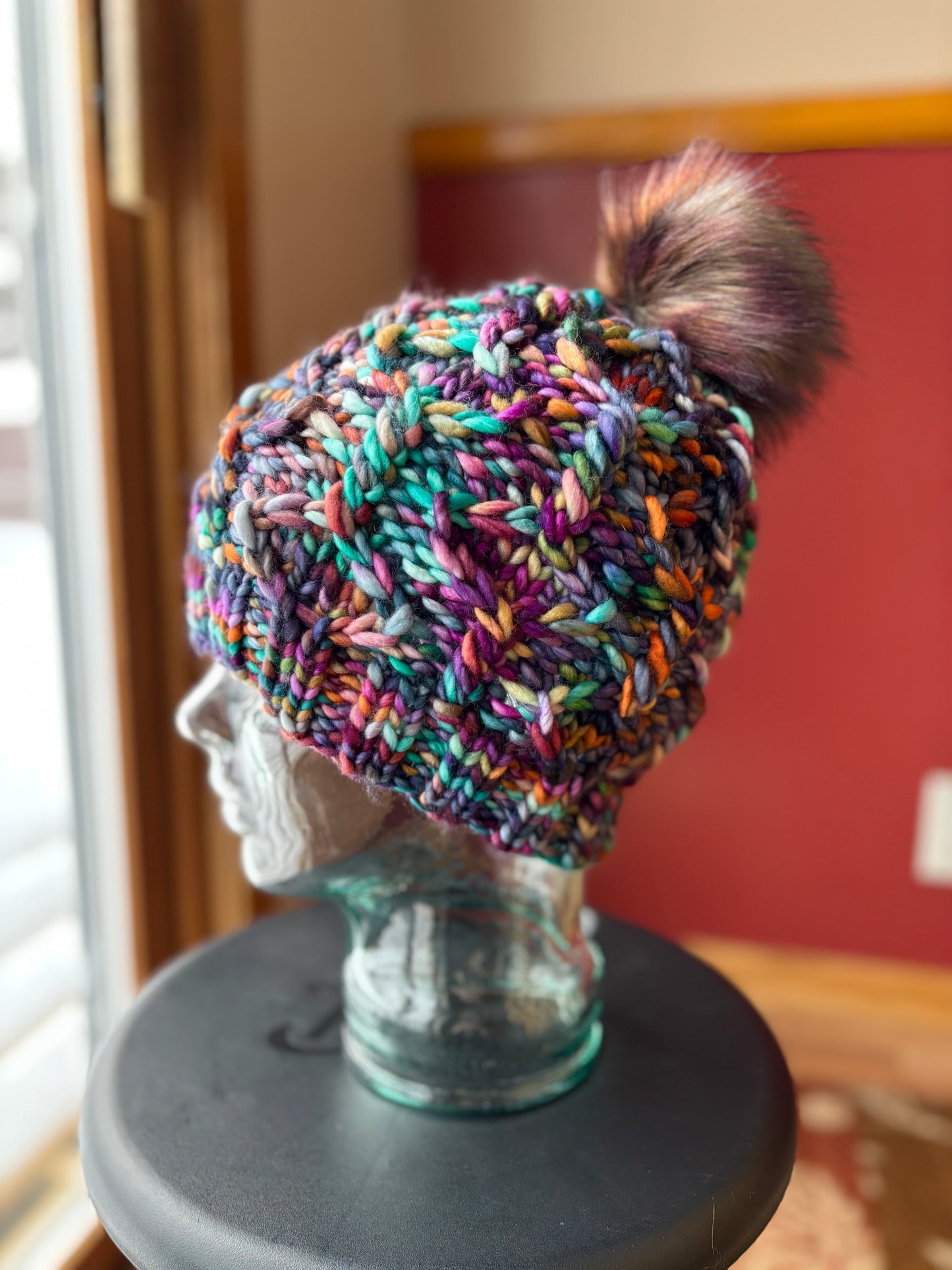 Wine Twister Beanie | LUXURY Handmade 100% Merino Wool Knit Beanie | Franca Manos del Uruguay | Detachable Faux Fur Pom Pom | ADULT size | Ready To Ship