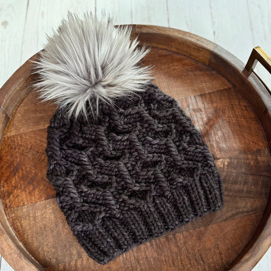 Wine Twister Beanie | LUXURY Handmade 100% Merino Wool Knit Beanie | Malabrigo Chunky | Detachable Faux Fur Pom Pom | SMALL ADULT Size | Ready To Ship