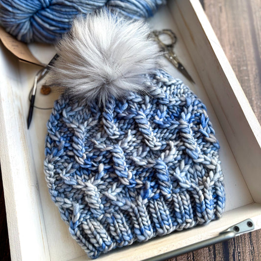 Wine Twister Beanie | LUXURY Handmade 100% Merino Wool Knit Beanie | Franca Manos del Uruguay | Detachable Faux Fur Pom Pom | ADULT size | Ready To Ship