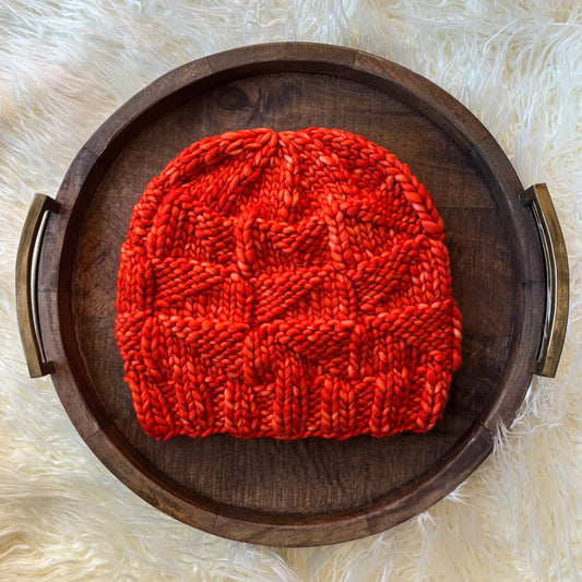 Trilateral Beanie | LUXURY Handmade 100% Merino Wool Knit Beanie | Malabrigo Rasta | EXTRA LARGE ADULT size | Ready To Ship