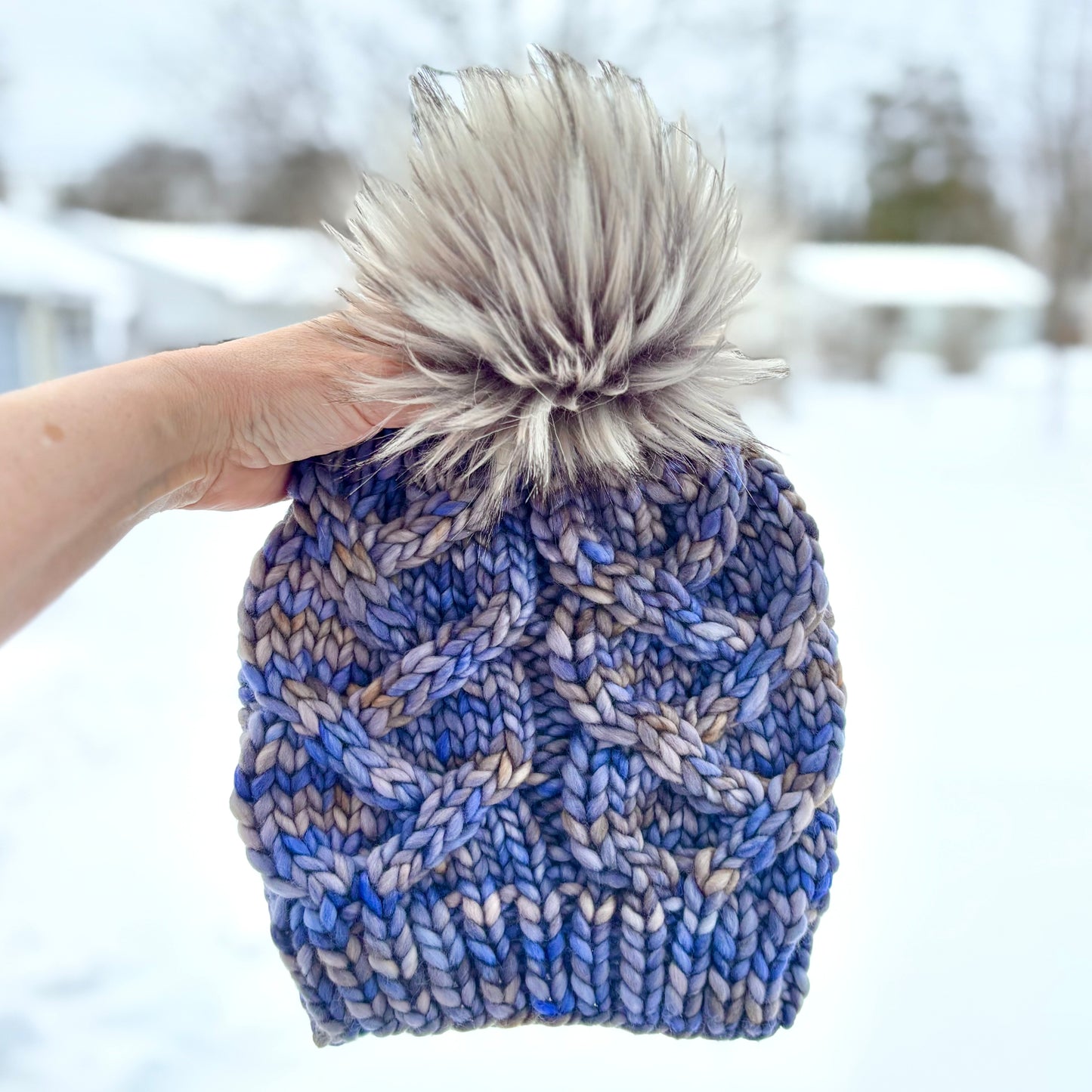 Wandering Cables Beanie | LUXURY Handmade 100% Merino Wool Knit Beanie | Malabrigo Rasta | Detachable Faux Fur Pom Pom | ADULT size | Ready To Ship