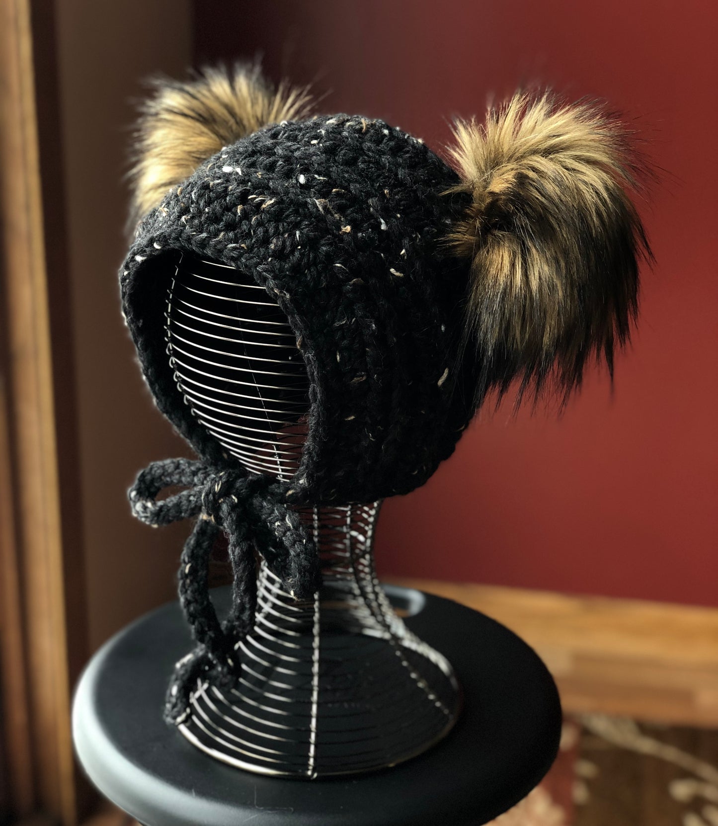 Crochet Pattern for Double Pom Fur Trim Bonnet | Crochet Double Pom Bonnet Pattern | Fur Trim Baby Bonnet Crocheting Pattern | DIY Written Crochet Instructions