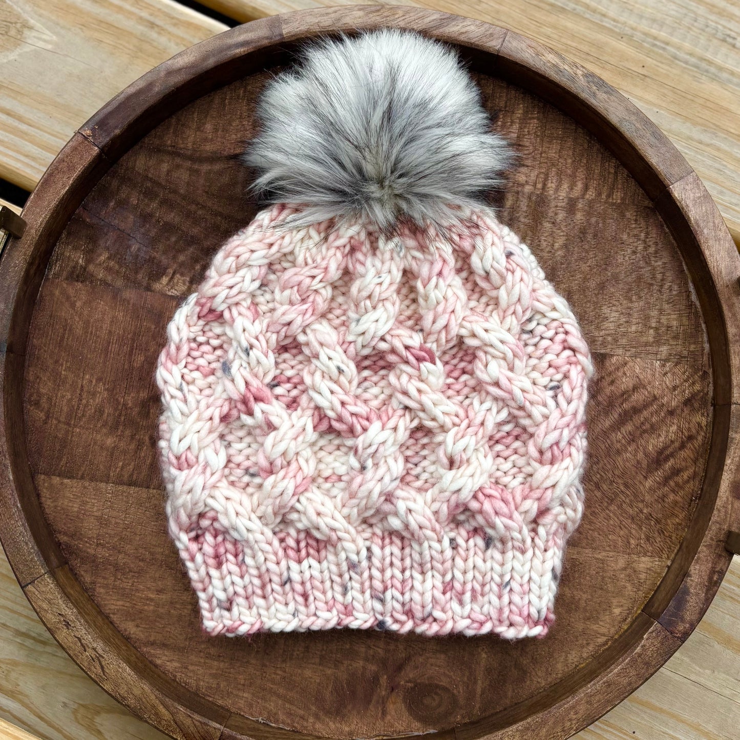 Interlinked Beanie | LUXURY Handmade 100% Merino Wool Knit Beanie | Franca Manos del Uruguay | Detachable Faux Fur Pom Pom | ADULT size | Ready To Ship