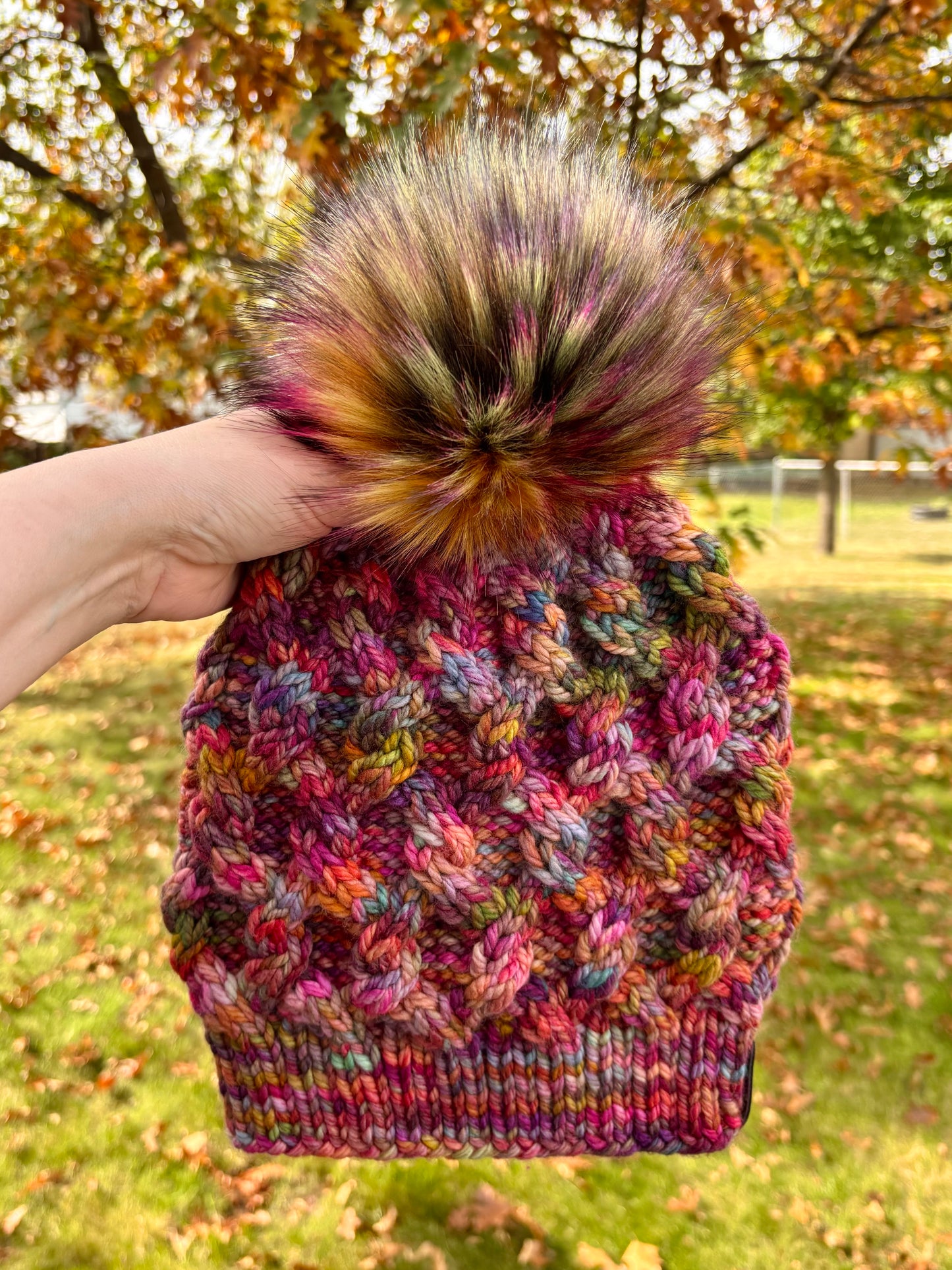 Interlinked Beanie | LUXURY Handmade 100% Merino Wool Knit Beanie | Malabrigo Chunky | Detachable Faux Fur Pom Pom | ADULT Size | Ready To Ship