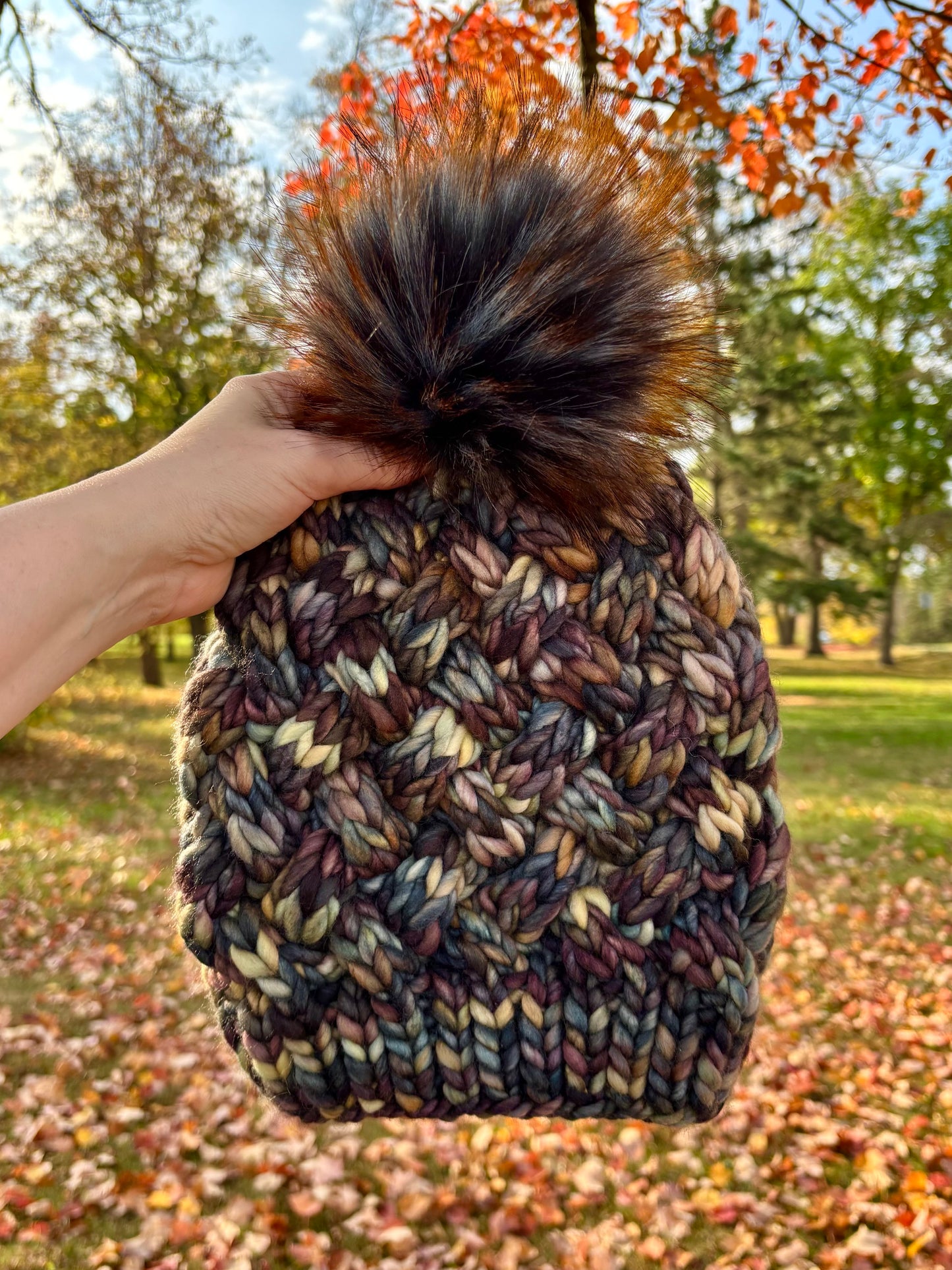 Yukon Slouch | LUXURY Handmade 100% Merino Wool Knit Beanie | Malabrigo Rasta | Detachable Faux Fur Pom Pom | ADULT size | Ready To Ship