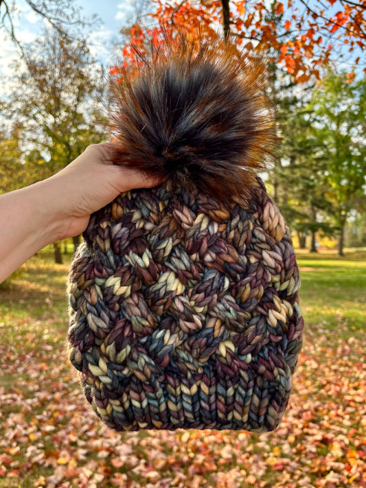 Yukon Slouch | LUXURY Handmade 100% Merino Wool Knit Beanie | Malabrigo Rasta | Detachable Faux Fur Pom Pom | ADULT size | Ready To Ship