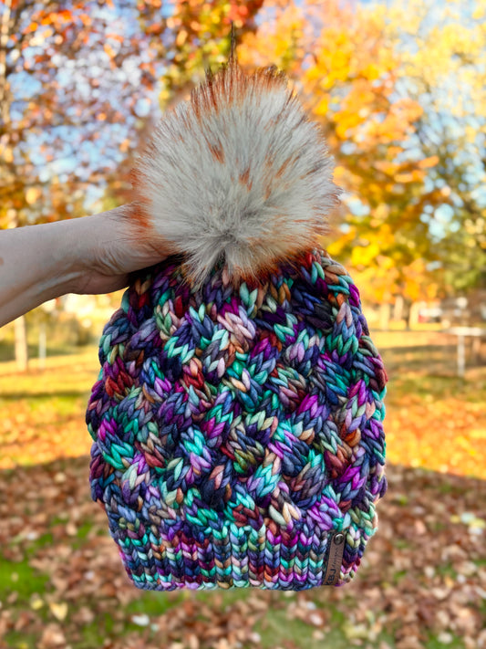 Yukon Slouch | LUXURY Handmade 100% Merino Wool Knit Beanie | Franca Manos del Uruguay | Detachable Faux Fur Pom Pom | ADULT size | Ready To Ship