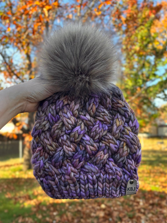 Yukon Slouch | LUXURY Handmade 100% Merino Wool Knit Beanie | Malabrigo Rasta | Detachable Faux Fur Pom Pom | ADULT size | Ready To Ship