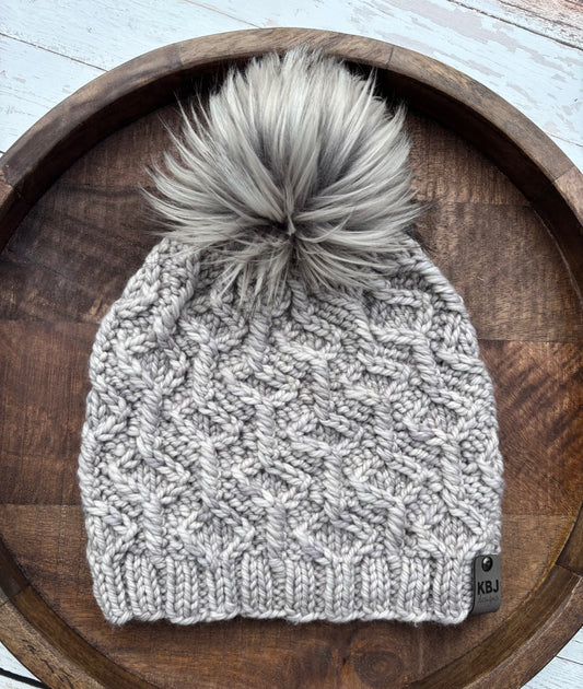 Wine Twister Beanie | LUXURY Handmade 100% Merino Wool Knit Beanie | Malabrigo Chunky | Detachable Faux Fur Pom Pom | ADULT Size | Ready To Ship