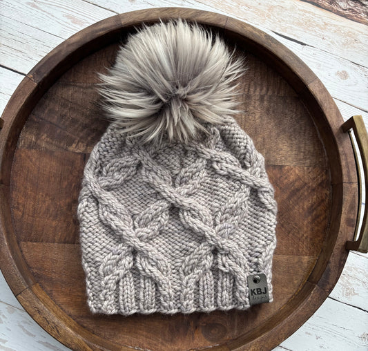 Double Cross Beanie | LUXURY Handmade 100% Merino Wool Knit Beanie | Malabrigo Chunky | Detachable Faux Fur Pom Pom | ADULT Size | Ready To Ship