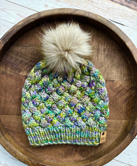 Yukon Slouch | LUXURY Handmade 100% Merino Wool Knit Beanie | Malabrigo Chunky | Detachable faux fur pom pom| SMALL ADULT Size | Ready To Ship