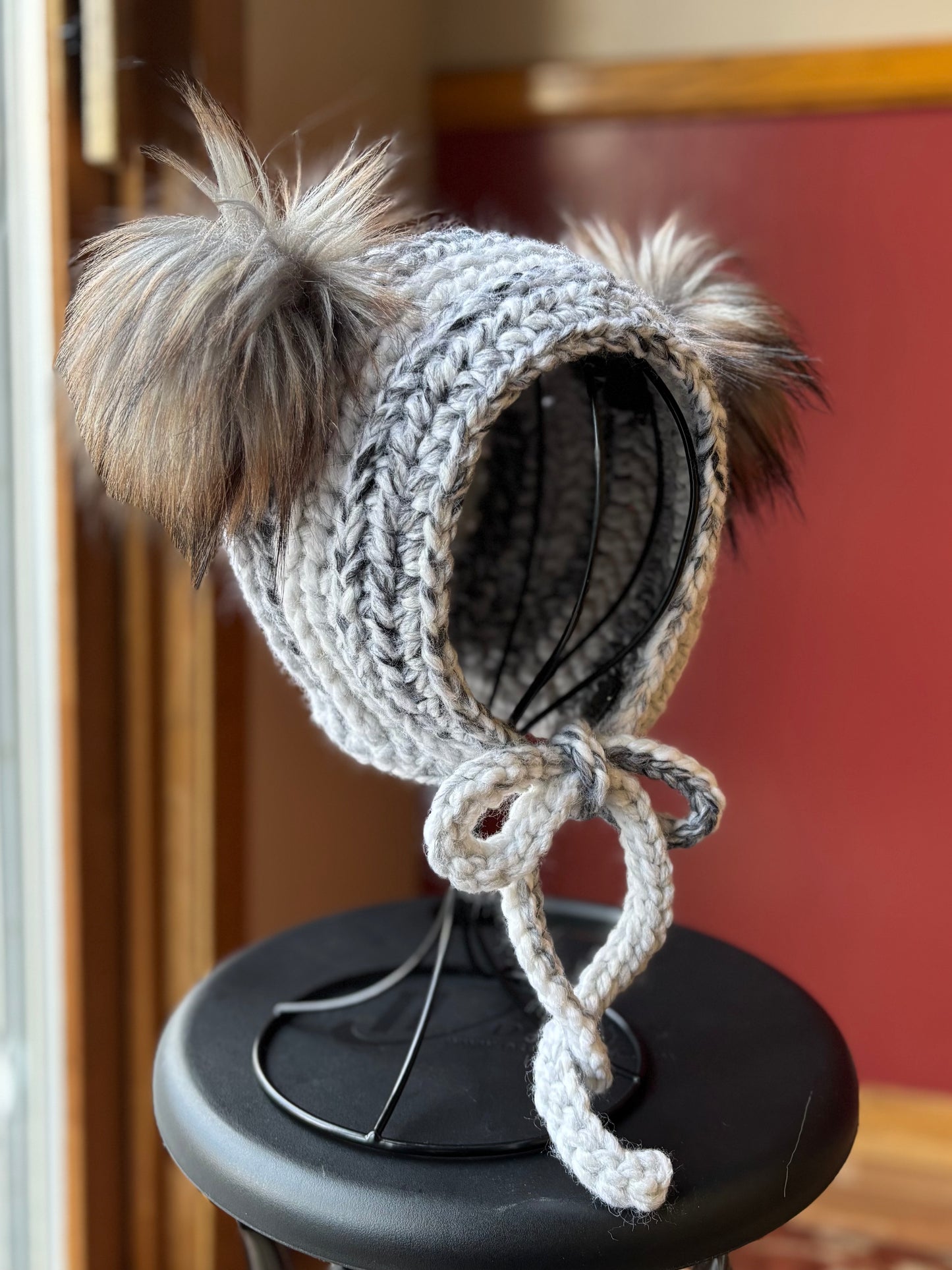 Child Double Pom Bonnet | Premium Handmade | Detachable Faux Fur Pom Poms | Ready To Ship
