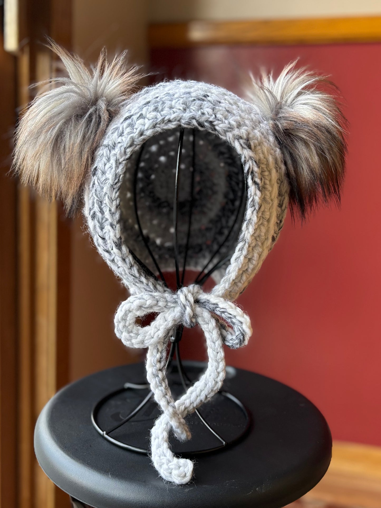 Child Double Pom Bonnet | Premium Handmade | Detachable Faux Fur Pom Poms | Ready To Ship