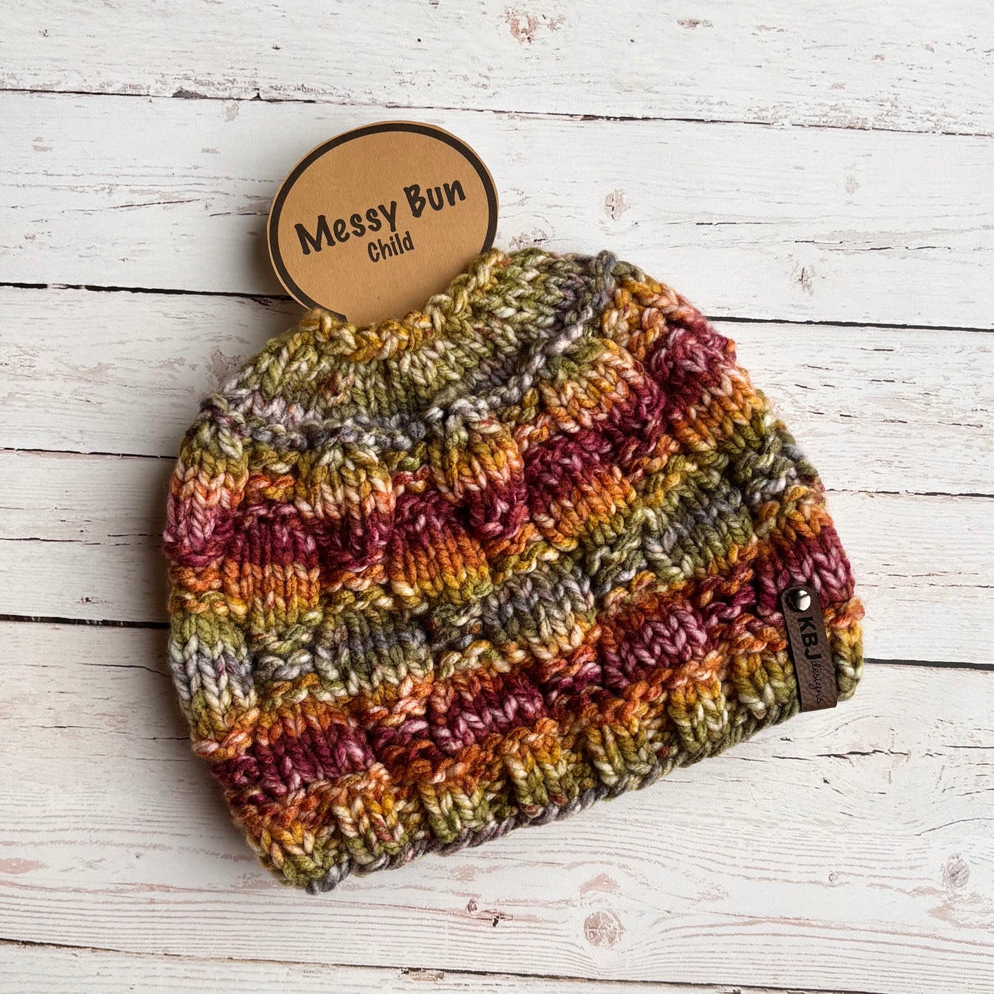 Checkerboard Messy Bun | 100% Acrylic Knit Beanie | Messy Bun or Ponytail | CHILD size | Ready To Ship