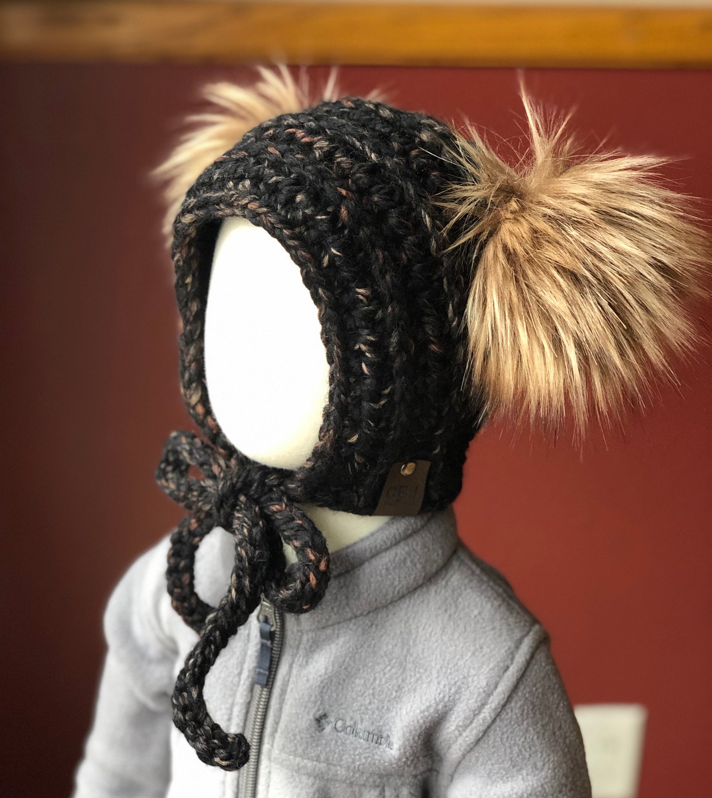 6-12 Months Double Pom Bonnet | Premium Handmade | Detachable Faux Fur Pom Poms | Ready To Ship