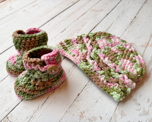 Pink Camo Baby Booty and Newsboy Beanie | Baby Booty & Beanie Set  | Newborn - 3 Months | Ready To Ship