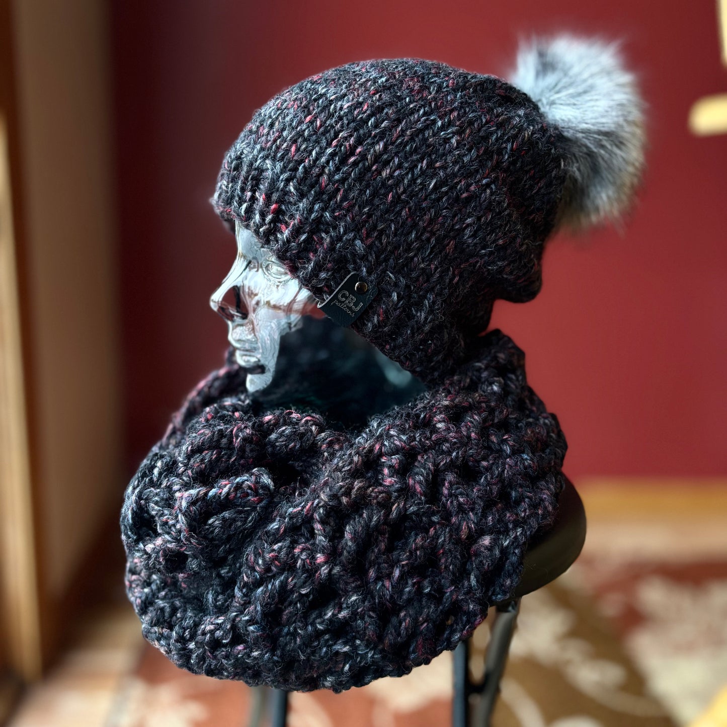 Premium Handmade Beanie & Cowl Set  | Detachable Faux Fur Pom Pom | ADULT size | Ready To Ship
