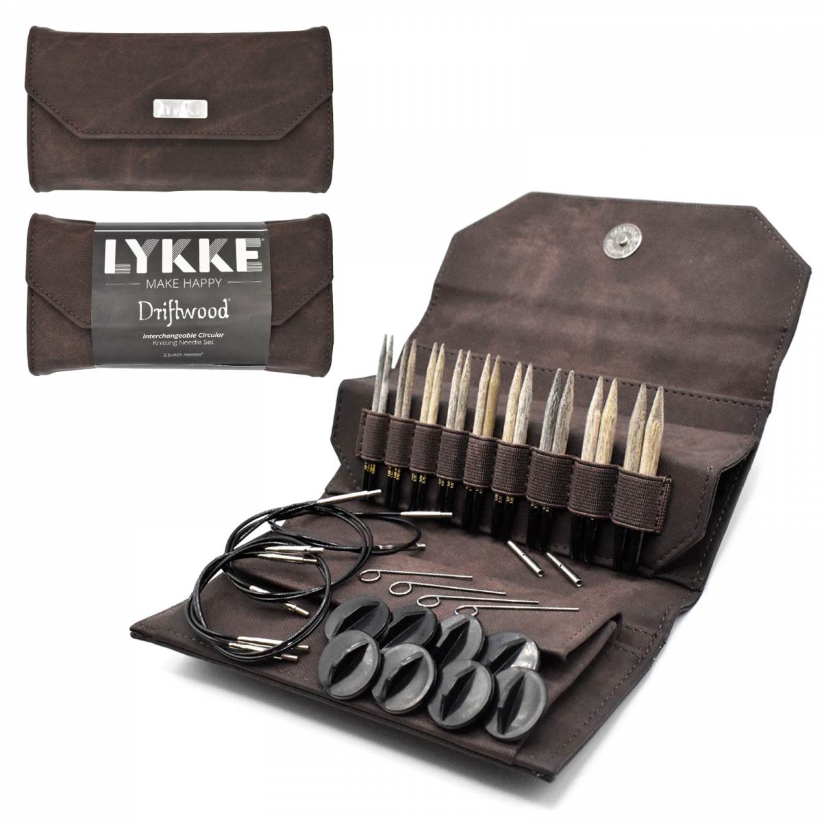 Lykke Crafts | Driftwood 3.5" Interchangeable Needle Set | Cacao Fabric