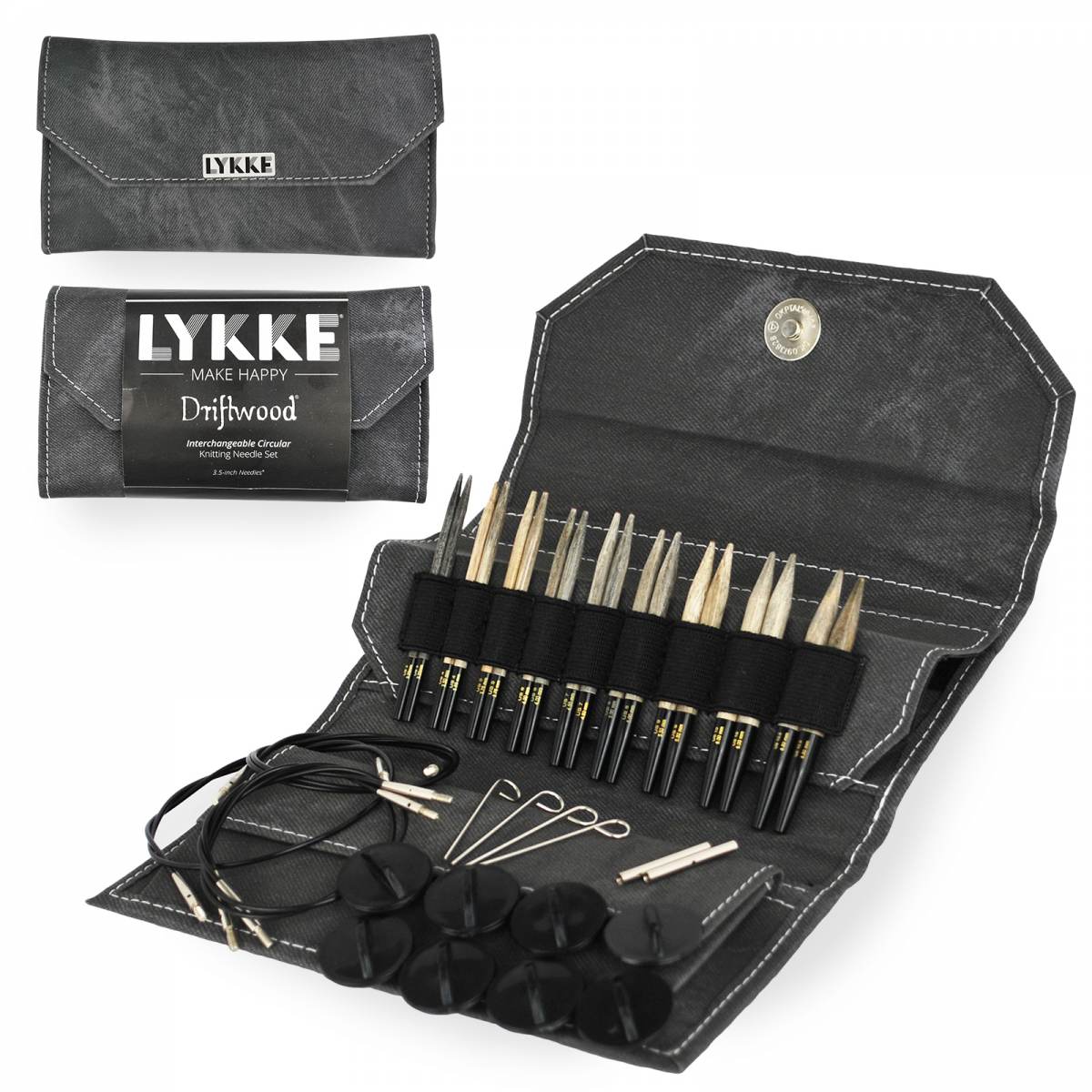 Lykke Crafts | Driftwood 3.5" Interchangeable Needle Set | Grey Fabric