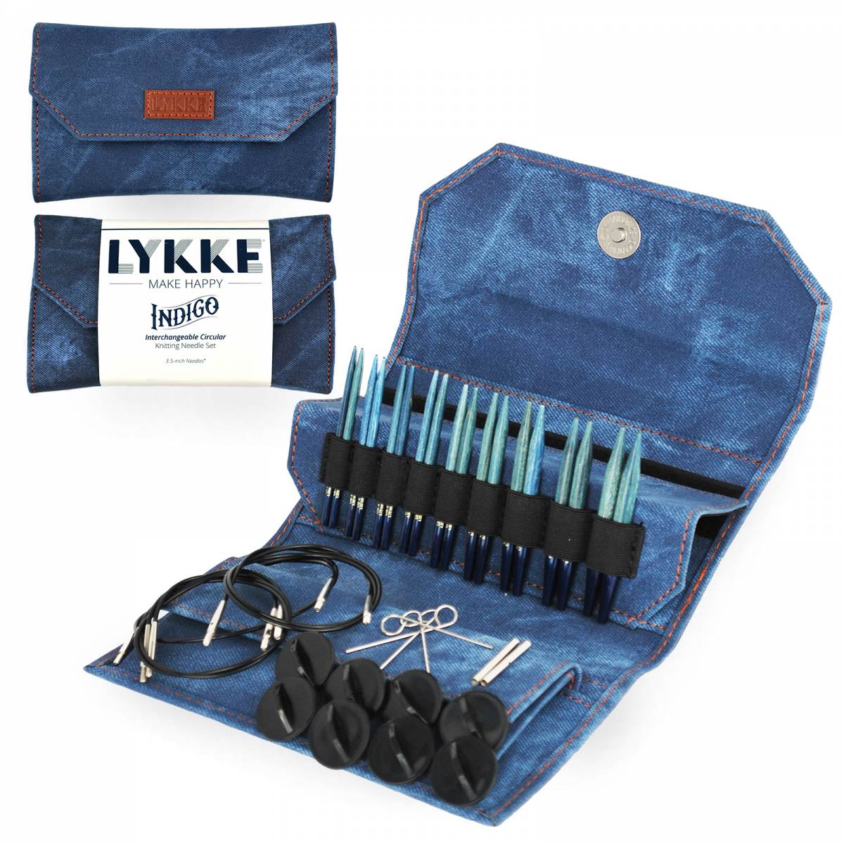Lykke Crafts | Indigo 3.5" Interchangeable Needle Set | Azure Fabric