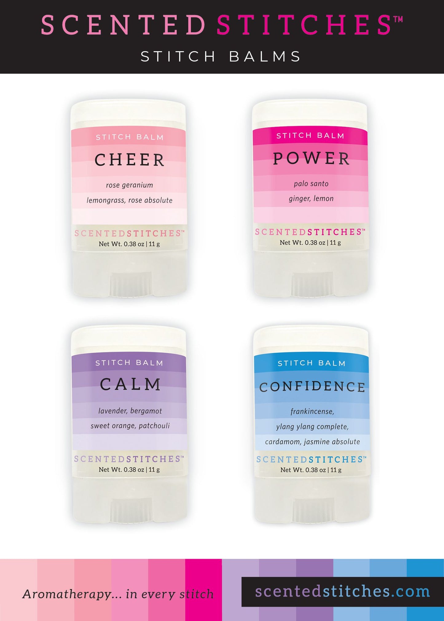 Scented Stitches | Aromatherapy Stitch Balm | Scent Sampler | Set of 4 (.05 oz) Sample Sizes